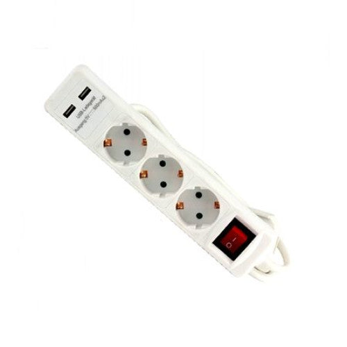 Prelungitor 3 prize STROHM,cu intrerupator,3x1.5mmp,2xUSB,alb