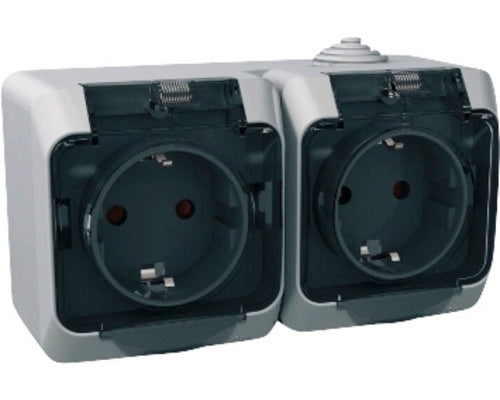 Priza dubla cu impamantare Schneider Cedar Plus WDE000625, IP44 antracit, montaj aplicat orizontal