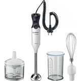 Blender de mana Bosch ErgoMixx MS6CA41H50, 800 W, 12 viteze + Turbo, Minitocator 0.50 L, Vas gradat 0.6 L, Tel inox, Blocare de siguranta, Alb/Negru
