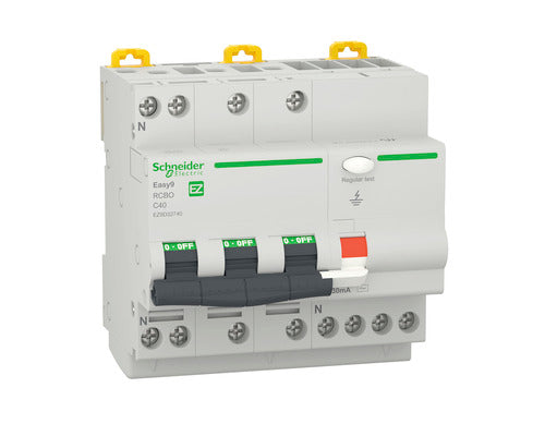 Siguranta electrica automata diferentiala Schneider Electric Easy9 EZ9D32740, 3P+N, 4,5kA/30mA, caracteristica C, 40A