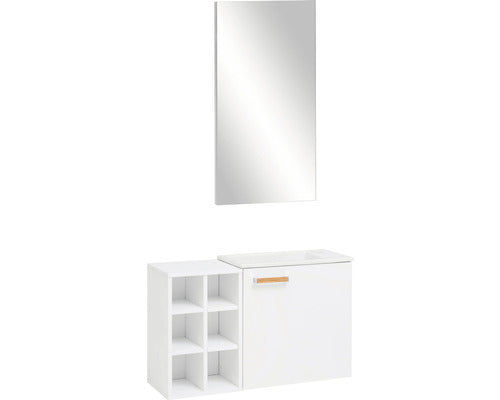 Set Mobilier Baie Frida, Include Baza Lavoar, Lavoar Ceramic Si Oglinda, Alb