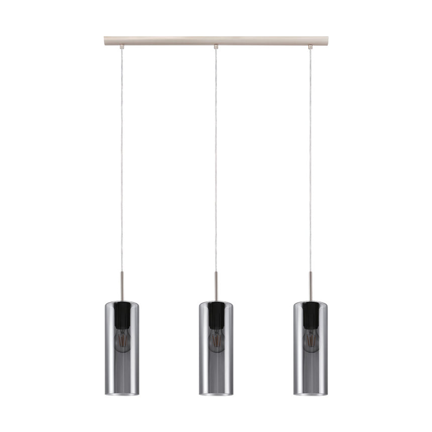 Pendul SELVINO, EGLO, E27, 3x15W, otel, nichel mat, sticla aburita, negru transparent, 110 x 71 x 10 cm, inaltime reglabila