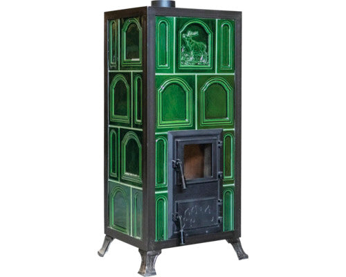 Soba Teracota Pe Lemne Premium 4r Verde, 9,8 Kw, Cu Rama Si Usa Cu Sticla, 115x50,5x40 Cm