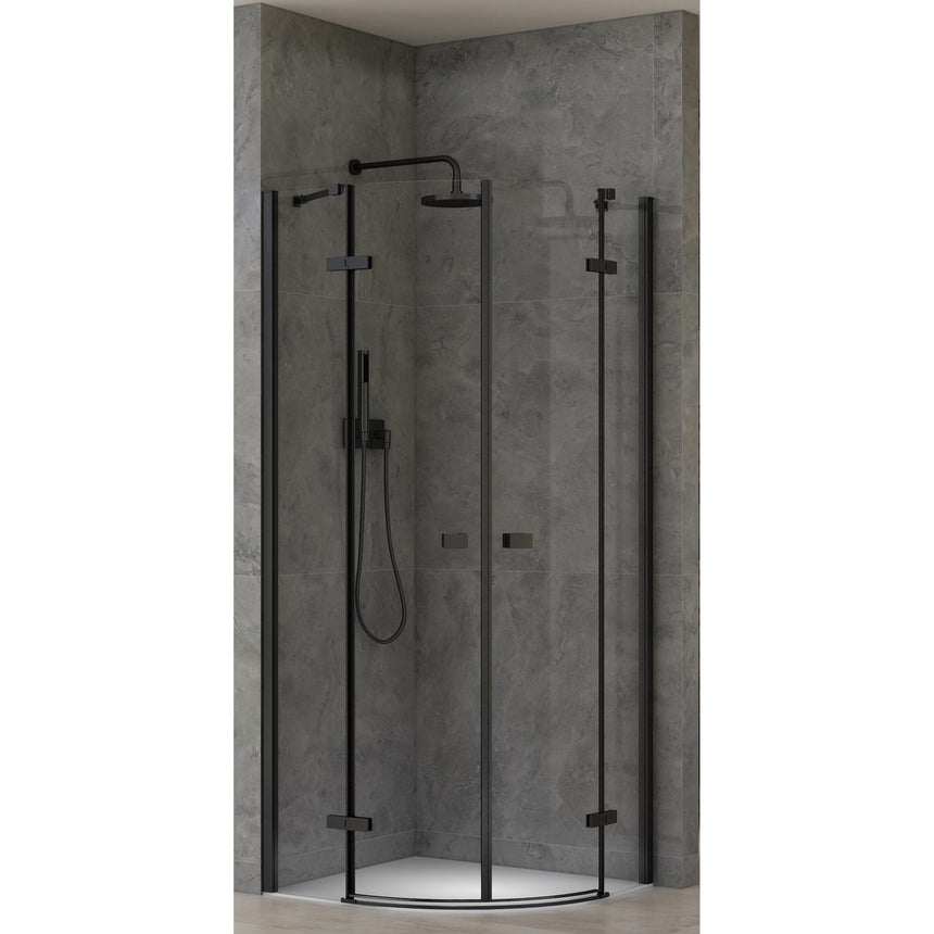 Paravan de dus semirotund Belform Infinity 27CB2824, 2 usi batante, geam 6mm, clar, profil negru mat, 80x80x200 cm