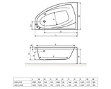 Cada de Baie Asimetrica pe Colt Radaway Rineia, 150x95,5x45 cm, Colt Stanga, Acril, Alb, WA1-31-150x095L