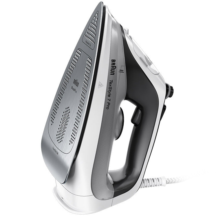 Fier de calcat Braun TexStyle 7 Pro SI7149WB, 2900W, jet de abur 220g/min, abur variabil 0-50 g/min, talpa EloxalPlus, rezervor 300 ml, tehnologie FreeGlide, oprire automata, sistem antipicurare, gri