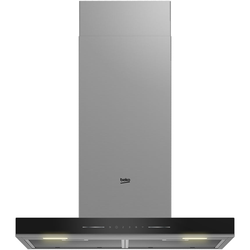 Hota incorporabila decorativa Beko BHCB66641BBHS, Putere de absorbtie 710 mc/h, Senzor de temperatura, Lumina ajustabila, Electronic Touchcontrol, Avertizare curatare/inlocuire filtru, Panou sticla, Negru