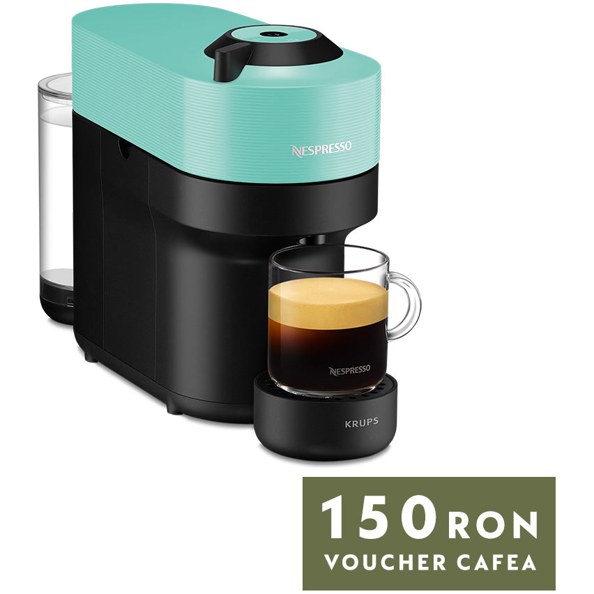 Espressor KRUPS cu capsule Nespresso Vertuo Pop XN920410, 1500W, 19 Bar, Centrifusion™, Conectare la telefon, 0.6L, Mint + set capsule degustare