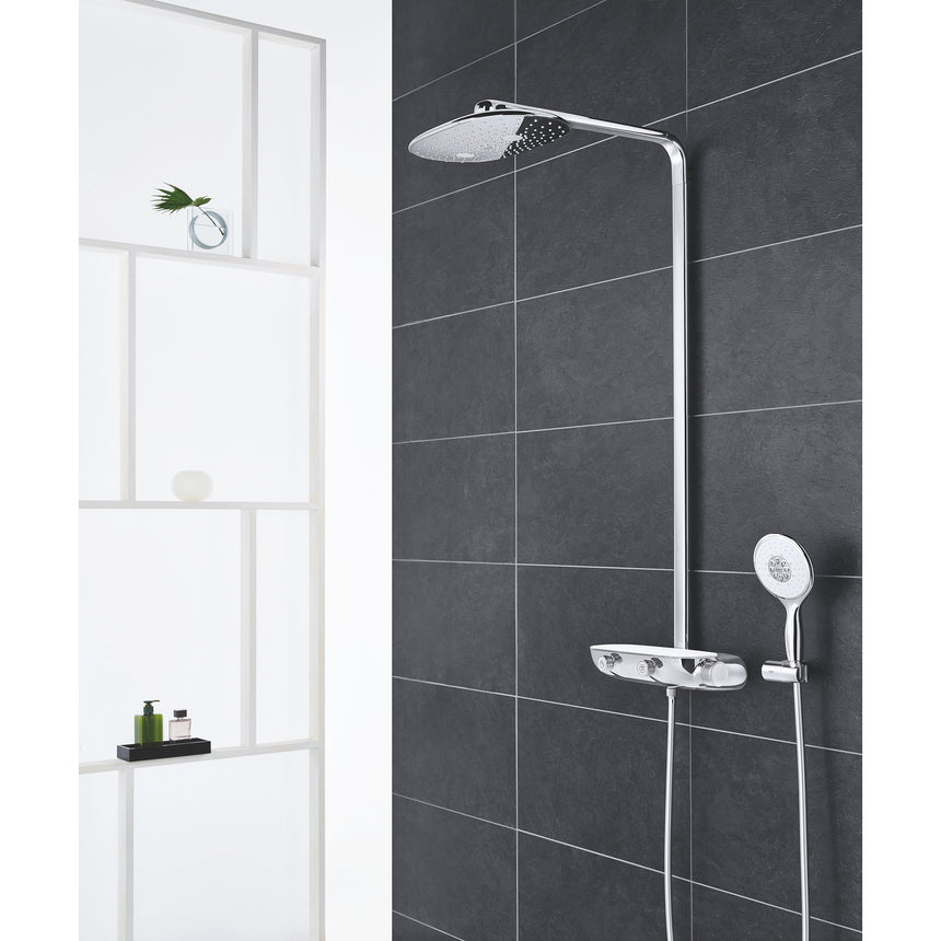 Sistem de dus cu termostat Grohe SmartControl 360 Mono, montare aparenta, butoane push&turn, 3 functii, para dus inclusa, CoolTouch, anti-calcar, crom