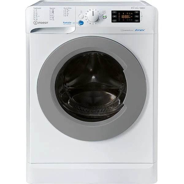 Masina de spalat rufe cu uscator Indesit BDE861483XWSEUN, 8 kg spalare, 6 kg uscare, 1400 rpm, Clasa C, Motor Inverter, Display Digital, Alb