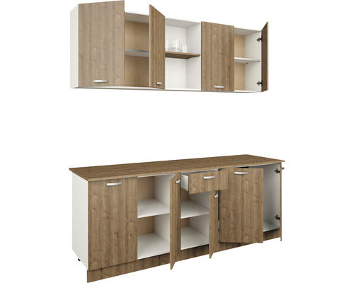 Mobila de Bucatarie, L 200 cm, Alb/Stejar Bronz