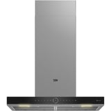 Hota incorporabila decorativa Beko BHCB67841BBHSI, Putere de absorbtie 415 mc/h, Air Cleaning Mode, Smell Sense, 3 trepte de viteza, Iluminare cu LED, Auto Shut-Down, 60 cm, Negru/Inox