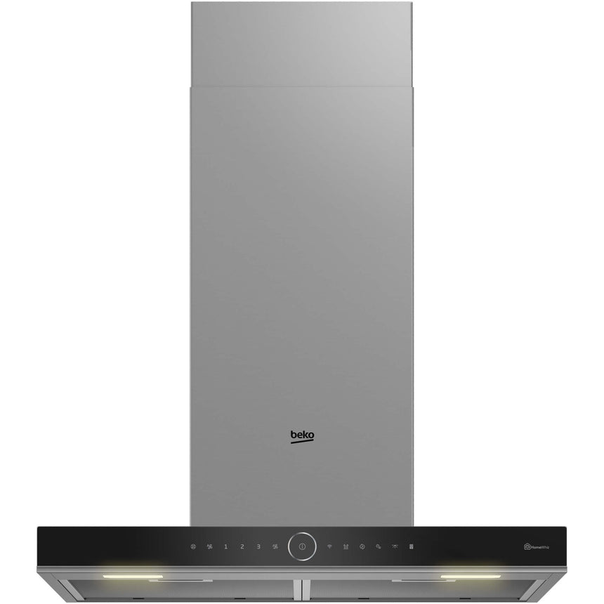 Hota incorporabila decorativa Beko BHCB67841BBHSI, Putere de absorbtie 415 mc/h, Air Cleaning Mode, Smell Sense, 3 trepte de viteza, Iluminare cu LED, Auto Shut-Down, 60 cm, Negru/Inox