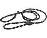 Lesa cordelina pentru caini Julius K9 cu opritor, pentru dresaj, 12mmx2m, Negru cu fire fluorescente