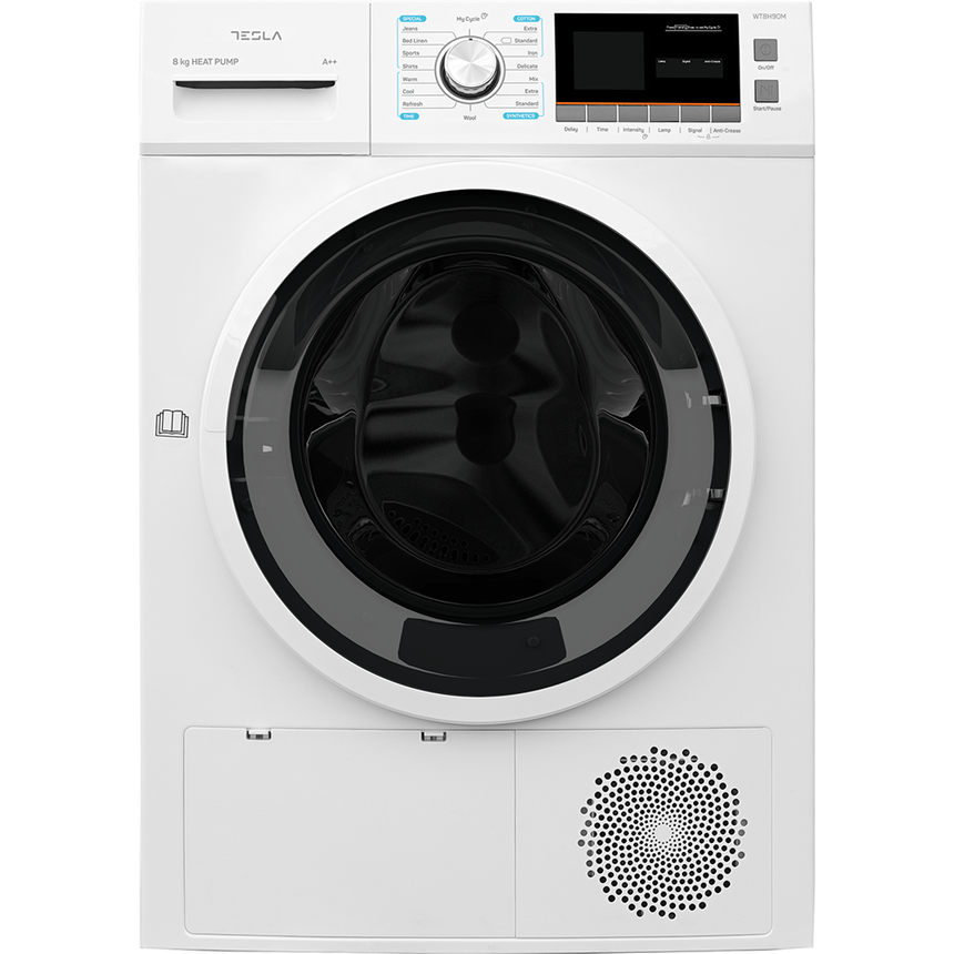 Uscator de rufe Tesla WT8H90M, Pompa de caldura, 8kg, 16 programe, Clasa A++, Alb