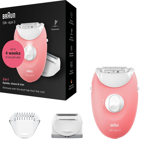 Epilator BRAUN Silk-epil 3 3-277, 20 Pensete, 2 Viteze, SoftLift Tips, Retea, Roz