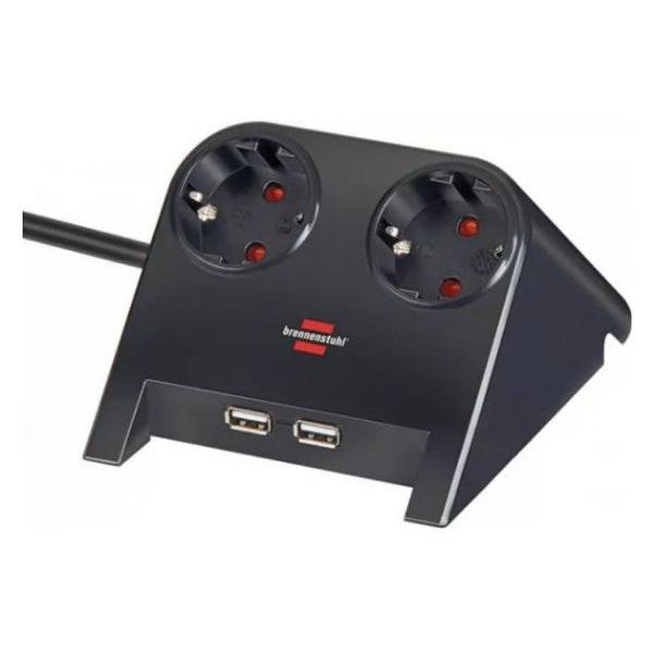Prelungitor Brennenstuhl Desktop Power, 2 prize, 2xUSB-A 2.10 A, IP20, H05VV-F 3G1.5, 1.8m, negru