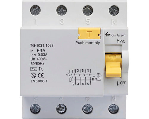 Intreruptor Automat Cu Protectie Diferentiala Total Green Rcbo 3p+n 63a 6ka/30ma, Curba C
