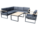 Set Mobilier Gradina Aluminiu-lemn, 1 Masa, 1 Fotoliu, 2 Canapele, Antracit