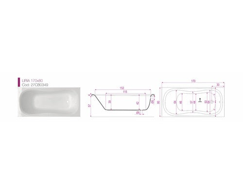 Cada de baie Belform Liria 170x80 cm, material acril