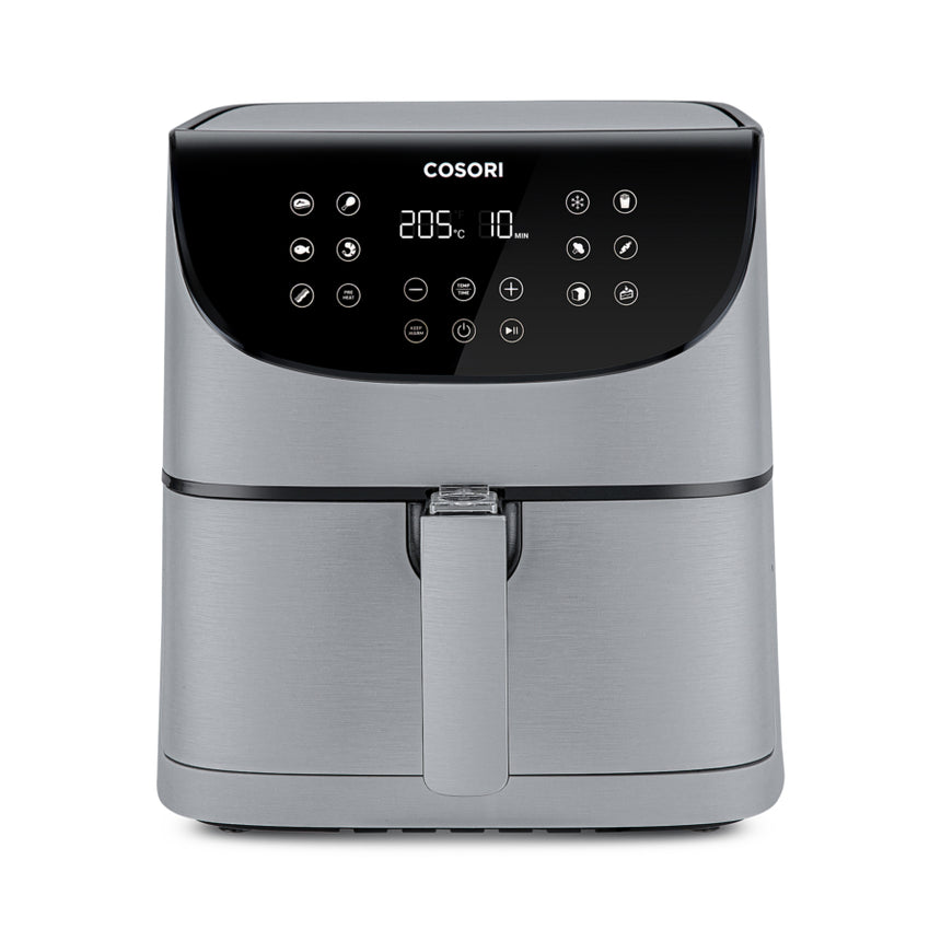 Friteuza cu aer cald, fara ulei, Cosori Air Fryer, Ecran digital, 11 functii de gatire presetate, 1 Grilaj pentru frigarui & 5 Frigarui, Capacitate 5.5 litri, 1700W, Gri