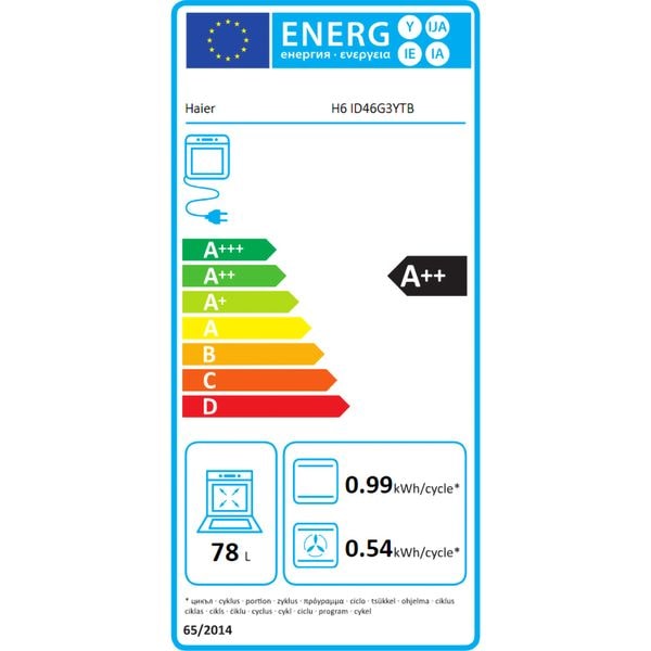 Cuptor incorporabil Haier H6 ID46G3YTB, Electric, Autocuratare pirolitica si hidrolitica, 78 l, Clasa A++, Wi-Fi, negru