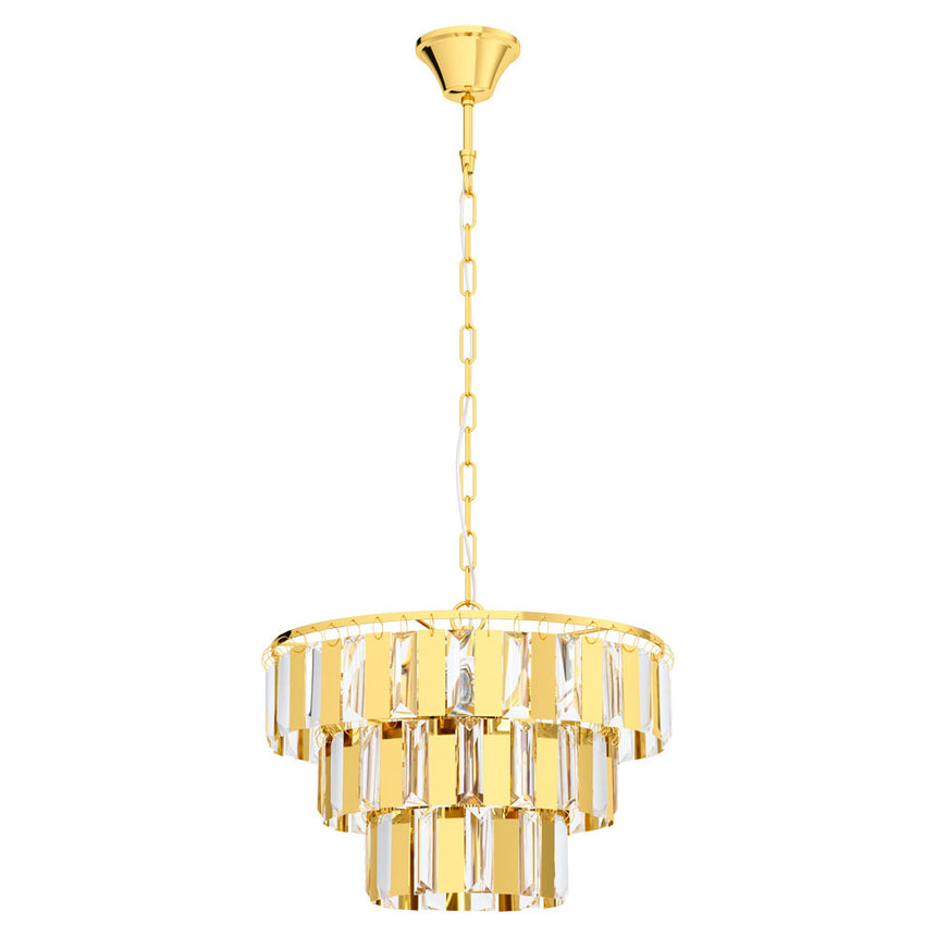 Pendul ERSEKA, EGLO, E14, 5x40W, otel, alama, cristal, 130 x 38.5 cm, inaltime reglabila