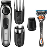 Braun BT5265 Aparat de tuns barba si par, 3 capete suplimentare, 39 de setari de lungime, timp de functionare 100 minute, argint + brici Gillette Fusion5 gratuit