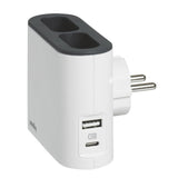 Priza Legrand L049401, cu suport telefon, USB tipa A si C 3A-5V 15W, 2 prize, Alb/Gri inhcis