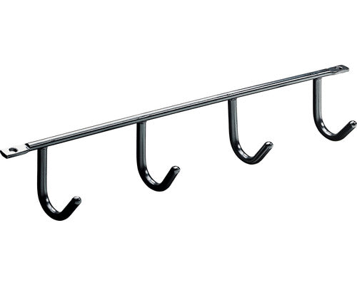 Cuier De Perete Cu 4 Carlige Hettich Budget 275x52x35 Mm, Otel Vopsit Negru