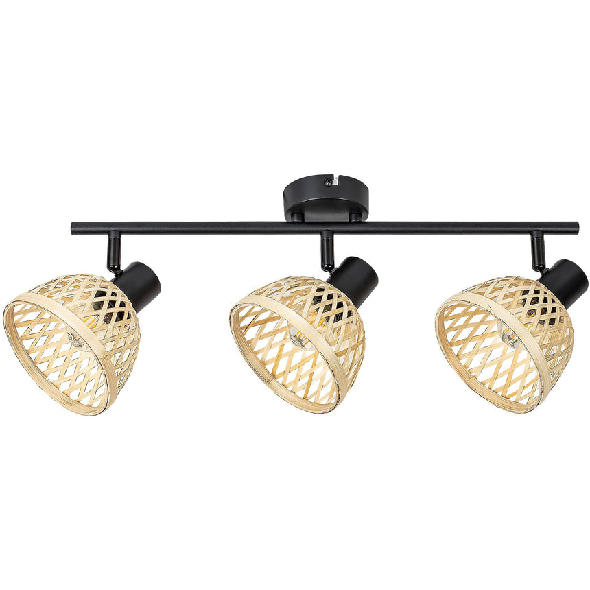 Lustra Rabalux Rattan 3135, 3xE14, 3xMax 40W, IP20, 52cm, ratan natural, Metal, Negru mat