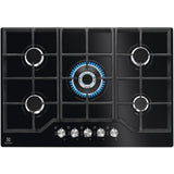 Plita incorporabila Electrolux KGG7536K, Gaz, 5 arzatoare, Arzator Wok, Aprindere electrica, Dispozitiv siguranta, Gratare fonta, 75 cm, Sticla neagra