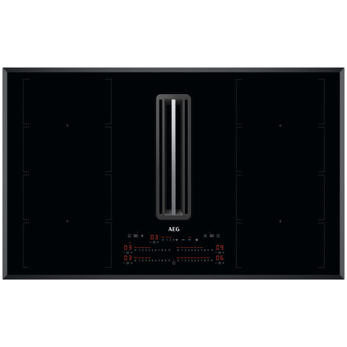 Plita incorporabila AEG CCE84779FB, Inductie, 4 zone de gatit, Hota integrata, Putere absorbrie 630 mc/h, FlexiBridge, Booster, Timer, 83 cm, Negru
