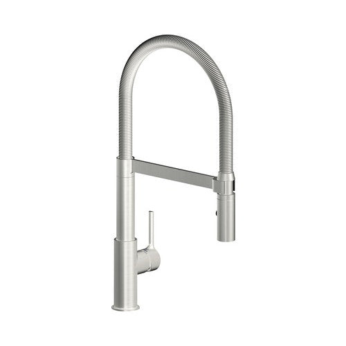 Baterie bucatarie cu dus pentru vase Morava, cartus ceramic 25 mm, perlator M16,5, aspect otel inoxidabil