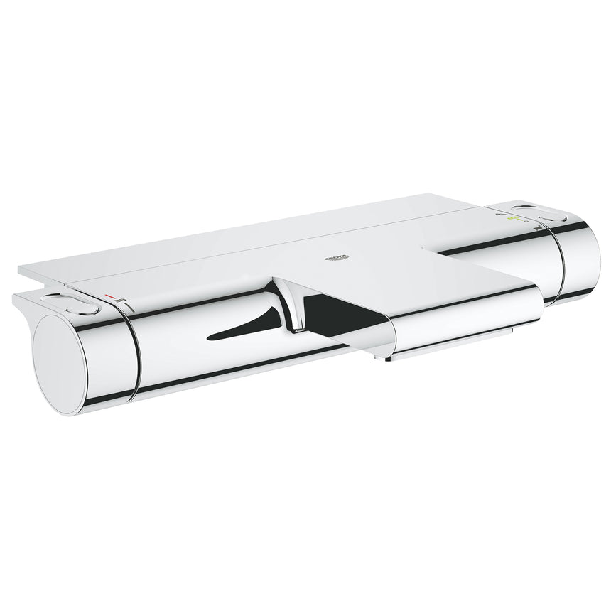 Baterie cada cu termostat Grohe Grohtherm 2000, 1/2'', montare perete, CoolTouch, WaterFall, etajera EasyReach, EcoJoy, protectie reflux, crom