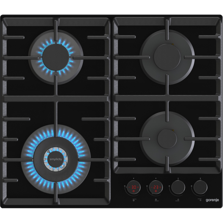 Plita incorporabila Gorenje GKTW642SYB, gaz, 4 arzatoare, wok, negru