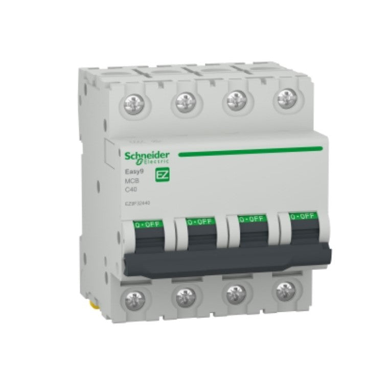 Siguranta automata Easy9, amperaj 40A, 4 poli, protectie IP20, 82x72 mm, Schneider, Alb
