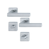 Maner usa interior, Hoppe Dallas, cu rozeta patrata pentru baie, material alama, culoare crom satinat, 124x49mm
