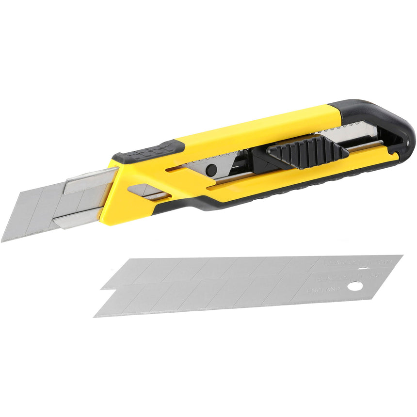 Cutter bimaterial cu auto-blocare, Stanley, 18mm, otel/plastic, galben/negru