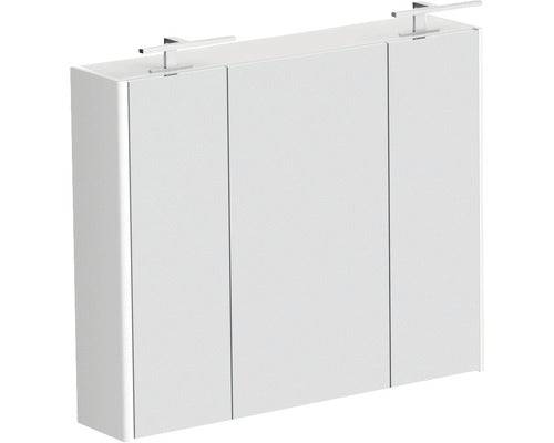 Dulap baie cu oglinda Cubo si iluminare LED, 3 usi, PAL, 70x85 cm alb