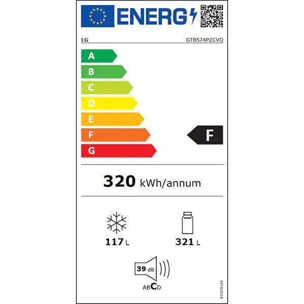 Frigider cu doua usi LG GTB574PZCVD, 438 l, No Frost, LinearCooling, Compresor Linear Inverter, Clasa F, H 178 cm, Argintiu