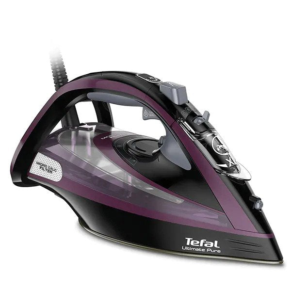 Fier de calcat Tefal Ultimate Pure FV9835E0, 3000 W, 240g/min, 350 ml, Talpa Durilium AirGlide Autoclean, Negru/Violet
