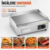 Plita Electrica Parilla 3200W, 50-300°C, Grill Profesional, 2 Pensule, 2 Spatule, Inox