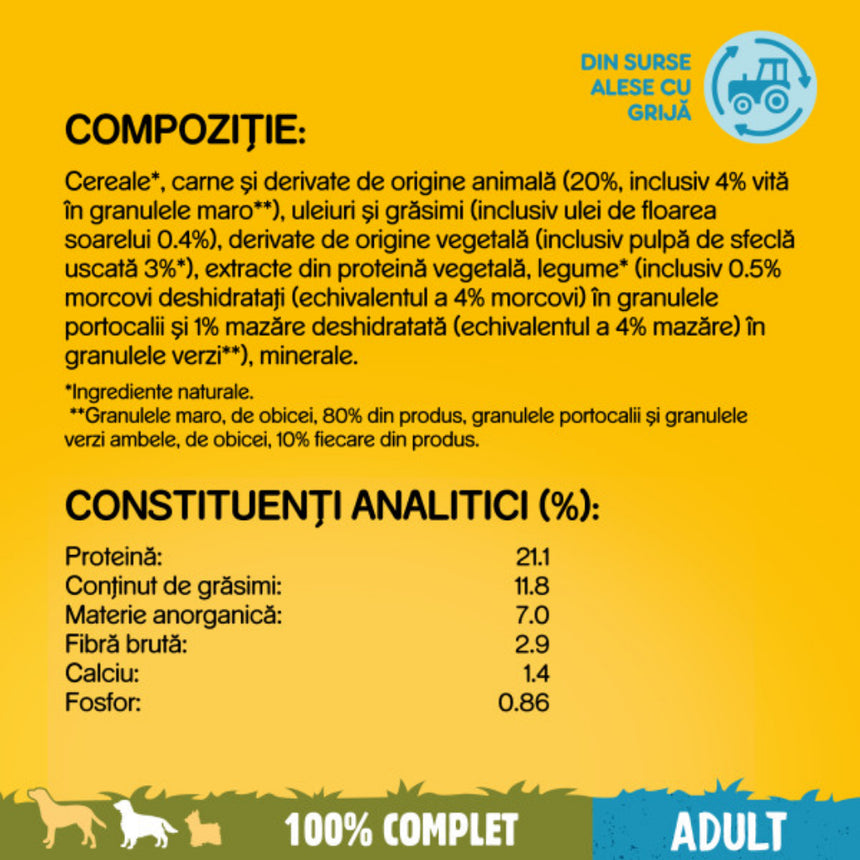 Hrană Câini Pedigree Adult 15Kg (12+3 Gratis), Vită & Legume, Nutriție Completă